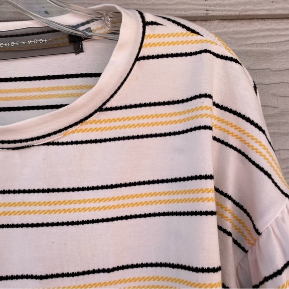 Code x Mode Yellow Black Striped Crop Ballon Sleeve Blouse - Sz S - Picture 4 of 13